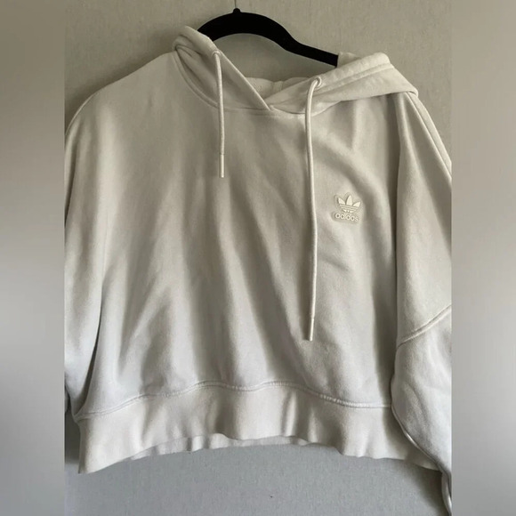 Adidas white cropped sweatshirt hoodie Sz M - Picture 8 of 16
